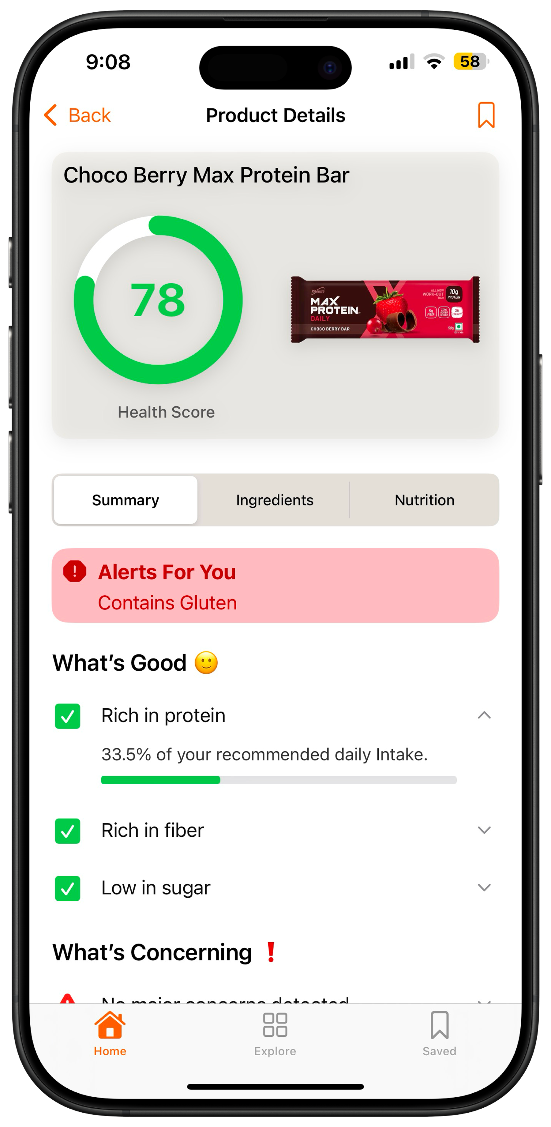 What2Eat mobile app interface showing nutrition analysis